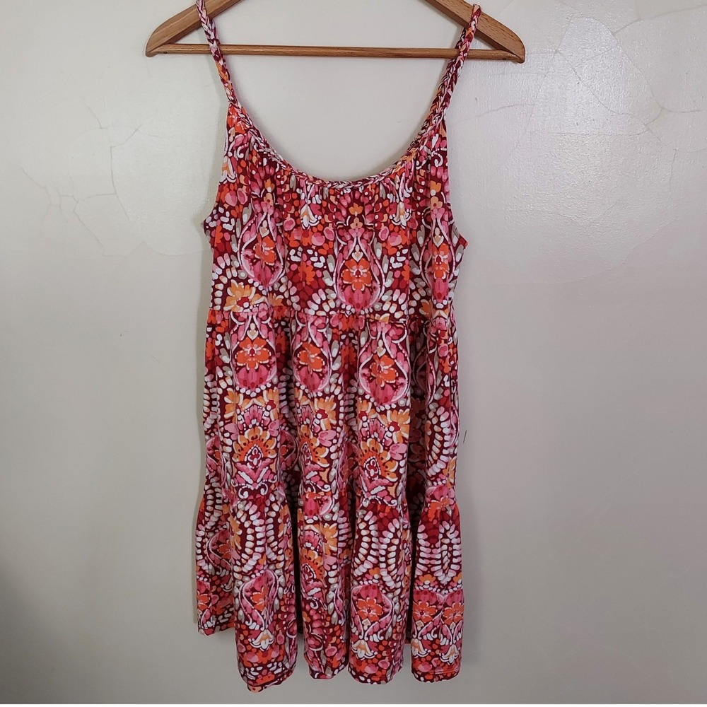 Old Navy Boho Slub Tiered Knit Mini Dress Large Warm Multi Paisley Floral